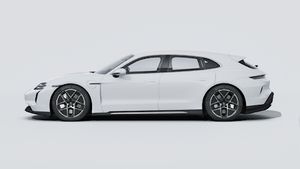 Exterior view of Taycan Turbo Sport Turismo showing the left side of the car