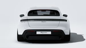 Exterior view of Taycan Sport Turismo Black Edition showing the rear of the car