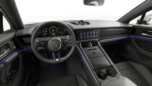 Interior view showing the steering wheel and dashboard of Panamera Turbo E-Hybrid
