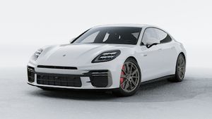 Exterior view of Panamera Turbo E-Hybrid showing the front and left side of the car