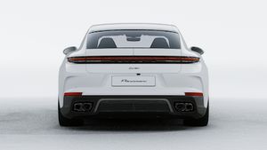 Exterior view of Panamera Turbo E-Hybrid showing the rear of the car
