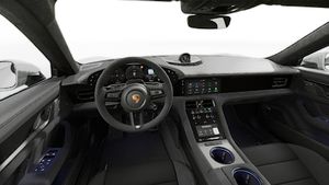 Pohled do interiéru na volant a přístrojovou desku vozu Taycan GTS Sport Turismo