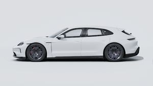 Vnější pohled na Taycan GTS Sport Turismo na levé straně vozu