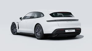 Vnější pohled na Taycan GTS Sport Turismo zobrazující zadní a levou stranu vozu