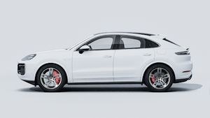 Die Außenansicht von Cayenne Turbo E-Hybrid Coupé zeigt die linke Seite des Fahrzeugs