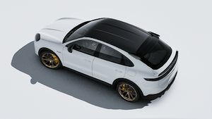 Außenansicht von Cayenne Turbo E-Hybrid Coupé mit GT-Paket von oben gesehen