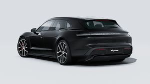 Außenansicht von Taycan 4S Sport Turismo Black Edition mit der Rückseite und der linken Seite des Fahrzeugs