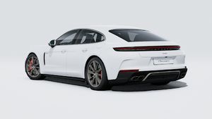 Außenansicht von Panamera Turbo E-Hybrid mit der Rückseite und der linken Seite des Fahrzeugs