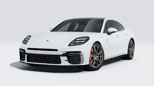 Vista exterior de Panamera Turbo E-Hybrid mostrando la parte delantera y el lado izquierdo del coche