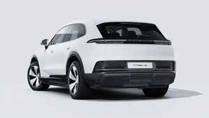 Exterior view of Cayenne Electric showing the back and left side of the car