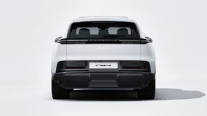 Exterior view of Cayenne Electric showing the rear of the car