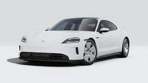 Exterior view of Taycan showing the front and left side of the car