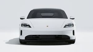 Exterior view of Taycan showing the front of the car