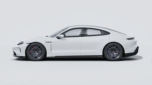 Exterior view of Taycan GTS showing the left side of the car