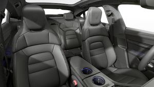 Interior view showing the front seats of Taycan 4 Black Edition