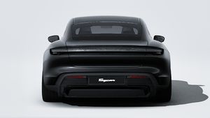 Exterior view of Taycan 4 Black Edition showing the rear of the car