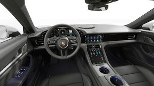 Interior view showing the steering wheel and dashboard of Taycan 4S Cross Turismo