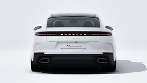Exterior view of Panamera 4 E-Hybrid Executive showing the rear of the car