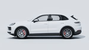 Vue extérieure de Cayenne S E-Hybrid montrant le côté gauche de la voiture