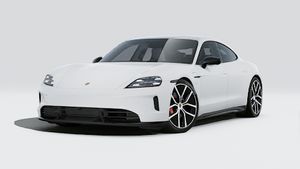 Vue extérieure de Taycan 4S Black Edition montrant l'avant et le côté gauche de la voiture