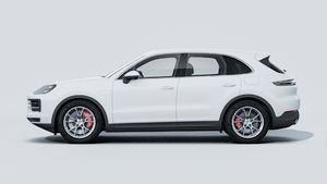 Exterior view of Cayenne S E-Hybrid showing the left side of the car