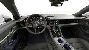 Interior view showing the steering wheel and dashboard of Taycan 4S Cross Turismo