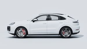 Vue extérieure de Cayenne Turbo E-Hybrid Coupé montrant le côté gauche de la voiture