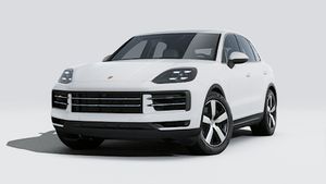 Εξωτερική όψη του Cayenne E-Hybrid που δείχνει το μπροστινό μέρος και την αριστερή πλευρά του αυτοκινήτου