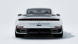 Exterior view of 911 Turbo S showing the rear of the car