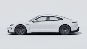 Exterior view of Taycan GTS showing the left side of the car