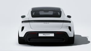 Exterior view of Taycan Turbo S showing the rear of the car