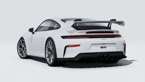 Vista exterior de 911 GT3 mostrando la parte trasera y el lado izquierdo del coche