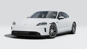 Exterior view of Taycan showing the front and left side of the car