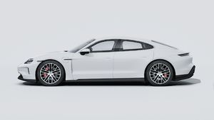 Exterior view of Taycan 4S showing the left side of the car