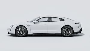 Exterior view of Taycan Turbo showing the left side of the car