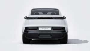 Exterior view of Cayenne Coupé Electric showing the rear of the car