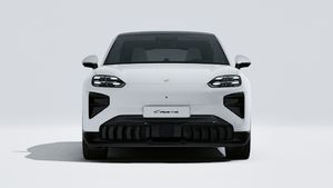 Exterior view of Cayenne Turbo Coupé Electric showing the front of the car