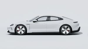 Exterior view of Taycan 4S showing the left side of the car