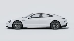 Exterior view of Taycan Turbo showing the left side of the car