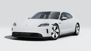 Exterior view of Taycan Sport Turismo showing the front and left side of the car