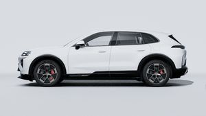 Exterior view of Cayenne Turbo Electric showing the left side of the car