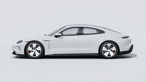 Exterior view of Taycan 4S showing the left side of the car