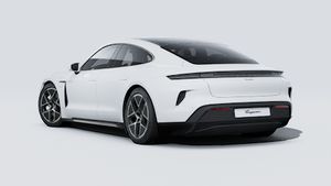 Exterior view of Taycan Turbo showing the back and left side of the car