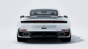 Exterior view of 911 Turbo S showing the rear of the car