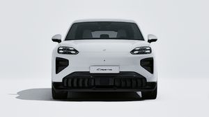 Exterior view of Cayenne Turbo Electric showing the front of the car