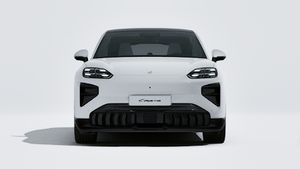 Exterior view of Cayenne Turbo Coupé Electric showing the front of the car
