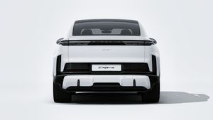 Exterior view of Cayenne Turbo Coupé Electric showing the rear of the car