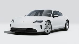 Exterior view of Taycan showing the front and left side of the car
