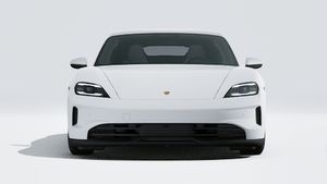 Exterior view of Taycan showing the front of the car