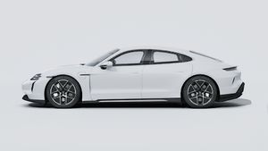 Exterior view of Taycan Turbo showing the left side of the car